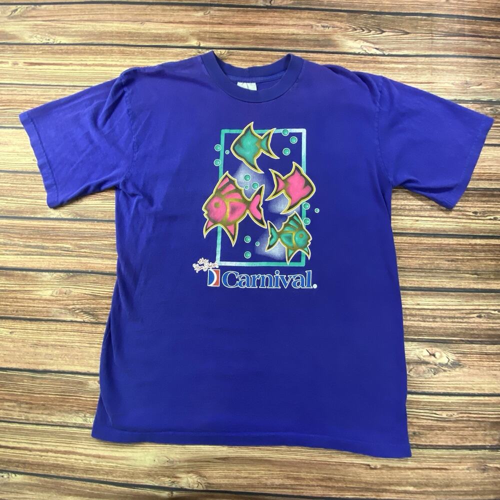 Vth 90s Carnival Cruise Line Purple T-Shirt Size L Fun Ships Fish